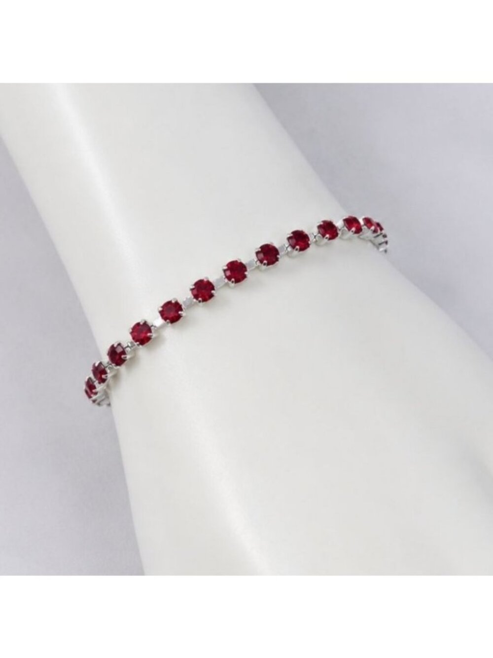 Vintage Ruby‎ Red Swarovski Crystal Tennis Bracelet Sterling Overlay 7.25 Inch